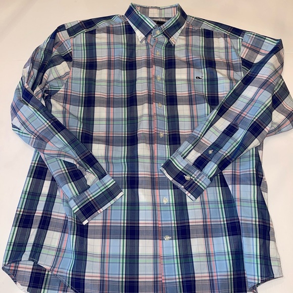 Vineyard Vines Men's XL Blue Plaid Whale Button Down Shirt - Picture 4 of 4